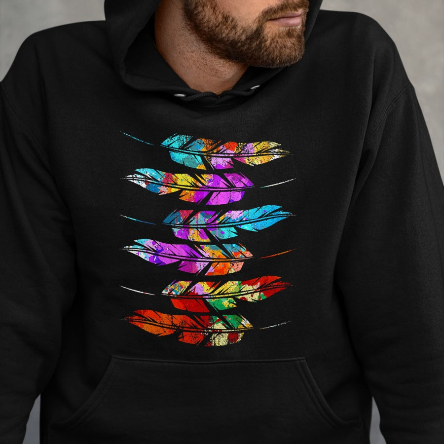 Native American T-Shirts, Vintage Native American Unisex T-Shirt/Hoodie/Sweatshirt HLT00 - Indigenous Heritage Colorful Feathers Indian Native American T-Shirt (1)