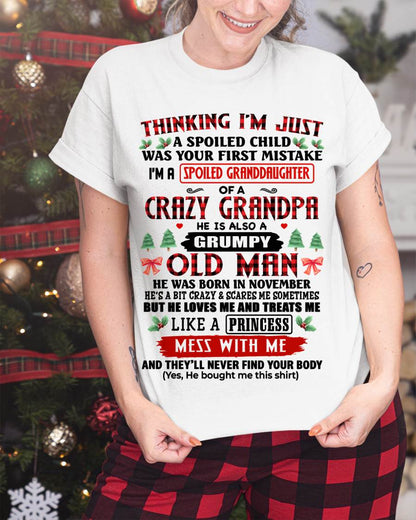 NOVEMBER, SPOILED GRANDDAUGHTER OF A CRAZY GRANDPA - SHIRT FROM GRANDPA TO GRANDDAUGHTER - KIEN11 (SKU2607-153-11)