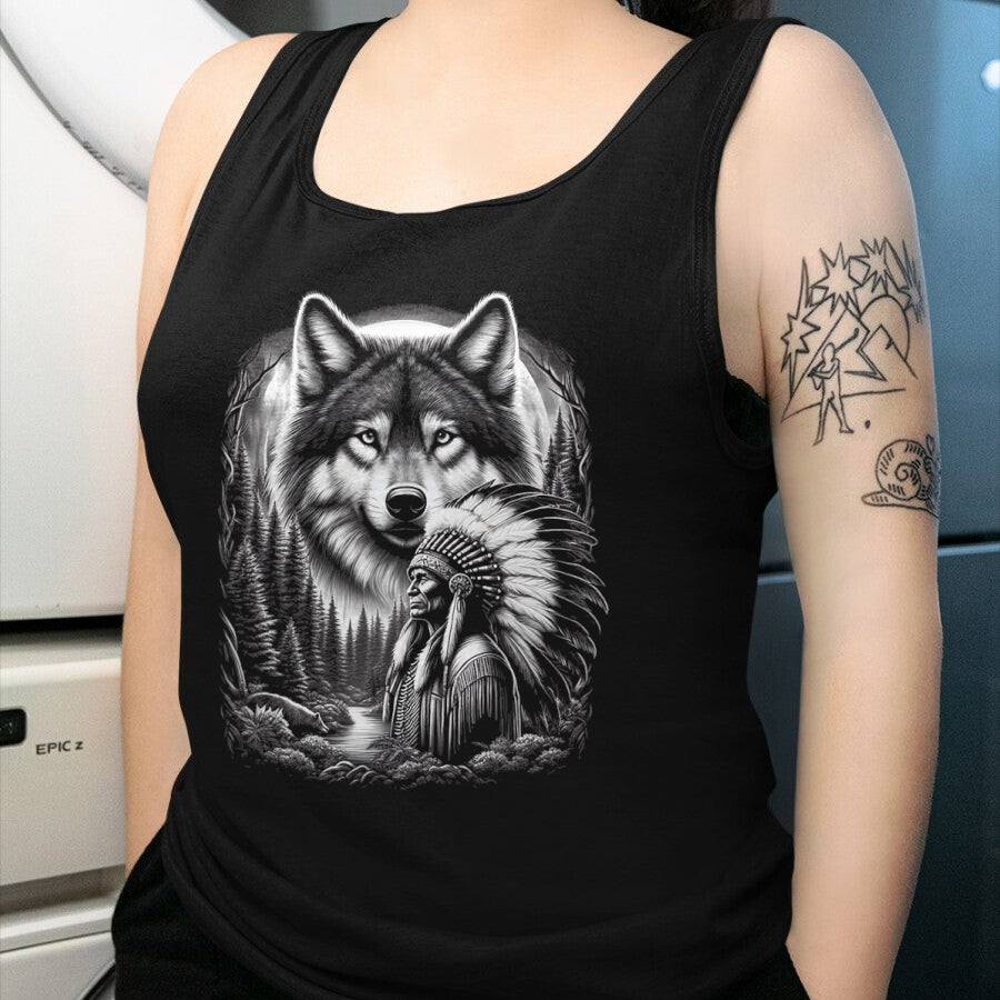 Native American T-Shirts, Vintage Native American Unisex T-Shirt/Hoodie/Sweatshirt HLT00 - Native American Indian and Wolf Feathers Chief Art T-Shirt (2)