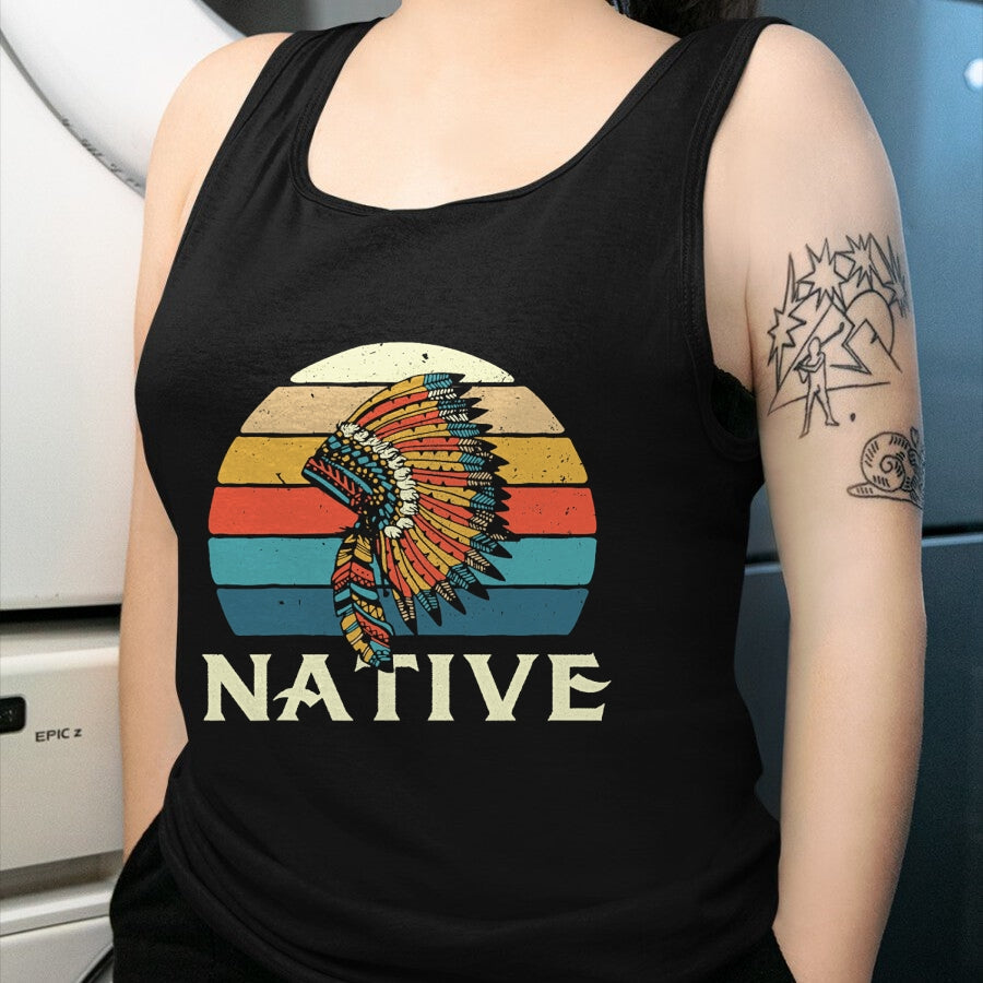 Native American T-Shirts, Vintage Native American Unisex T-Shirt/Hoodie/Sweatshirt HLT00 - Native Indian Retro Headdress Native American Blood Pride T-Shirt