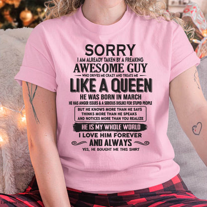 March - Sorry I am already taken by a freaking awesome guy - Gift for Wife From Husband - HLT03 (SKU08-25-03)